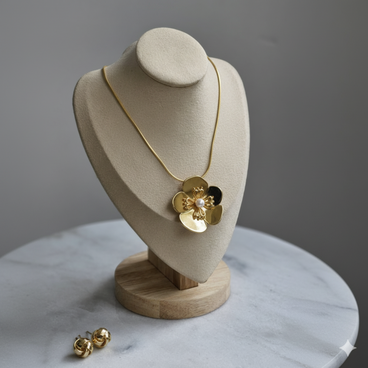 Collar Flor Dorada con Detalle de Perla