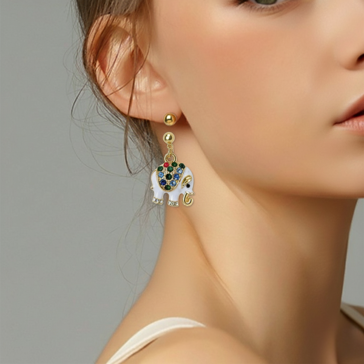 Aretes elefante blanco esmaltado