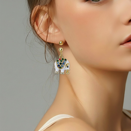 Aretes elefante blanco esmaltado
