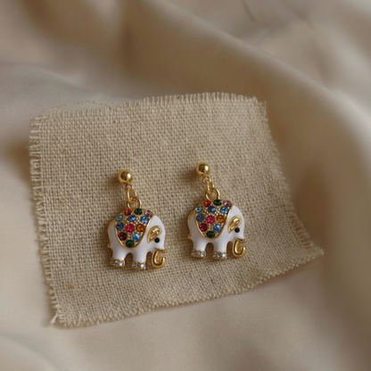 Aretes elefante blanco esmaltado