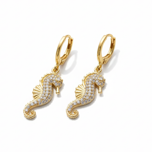 Aretes Colgantes tipo Huggies -Caballito de mar