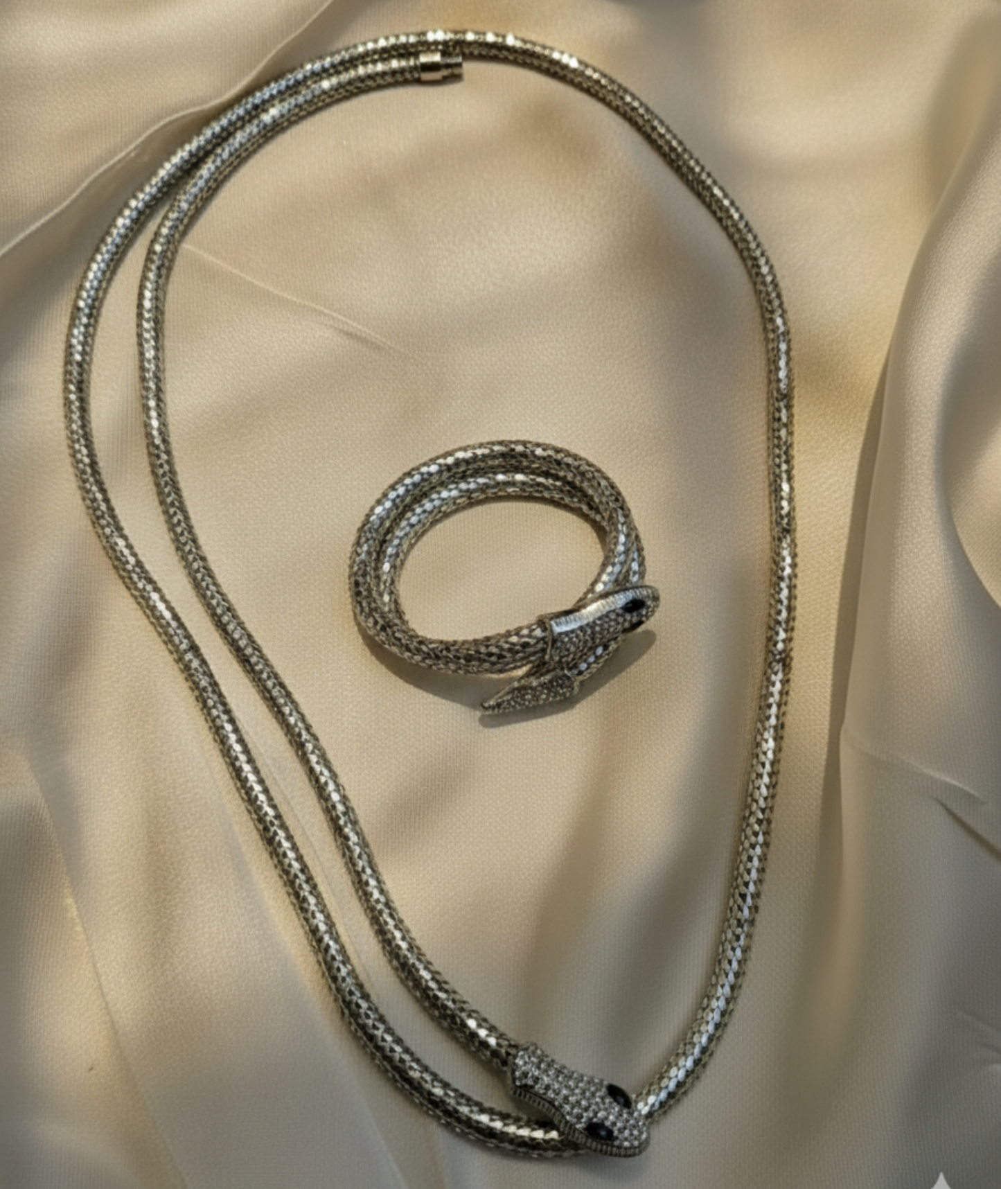 Conjunto Collar y Pulsera Serpiente Plateada